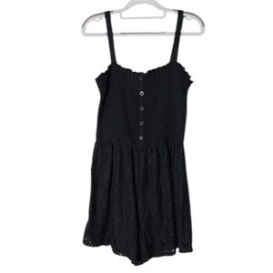 Hollister Romper Smocked Button Lace Stretch Adjustable Strap Black Medium NWT